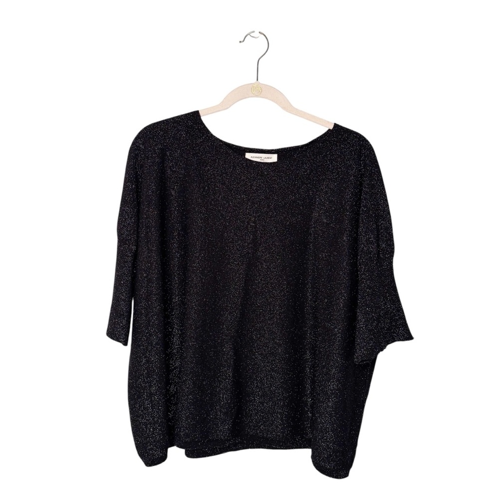 Alexandre Laurent Paris Black Sparkle Metallic Sweater Top Size L